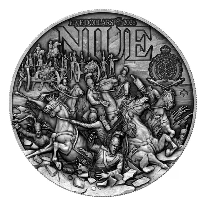2026年 ニウエ 戦争の巨匠シリーズ － ナポレオン .999 アンティーク仕上げ 超ハイレリーフ銀貨 2オンス