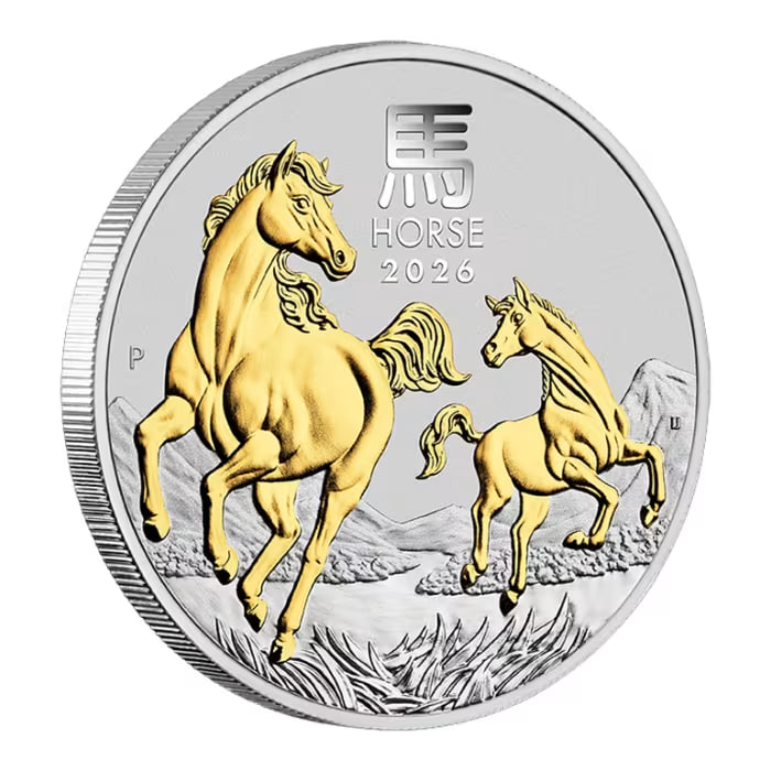 2026年 オーストラリア 干支シリーズ III — 午年 .9999 金メッキ銀貨 1オンス